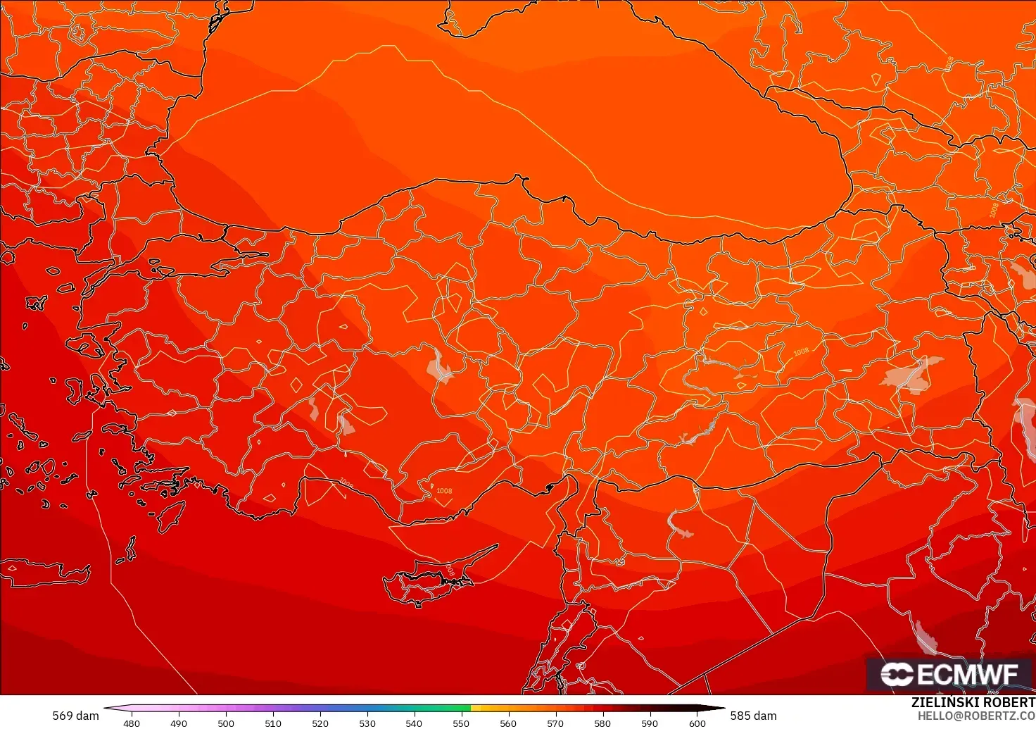 ECMWF IFS 0.25° model - Türkiye, 500 hPa’da jeopotansiyel yükseklik