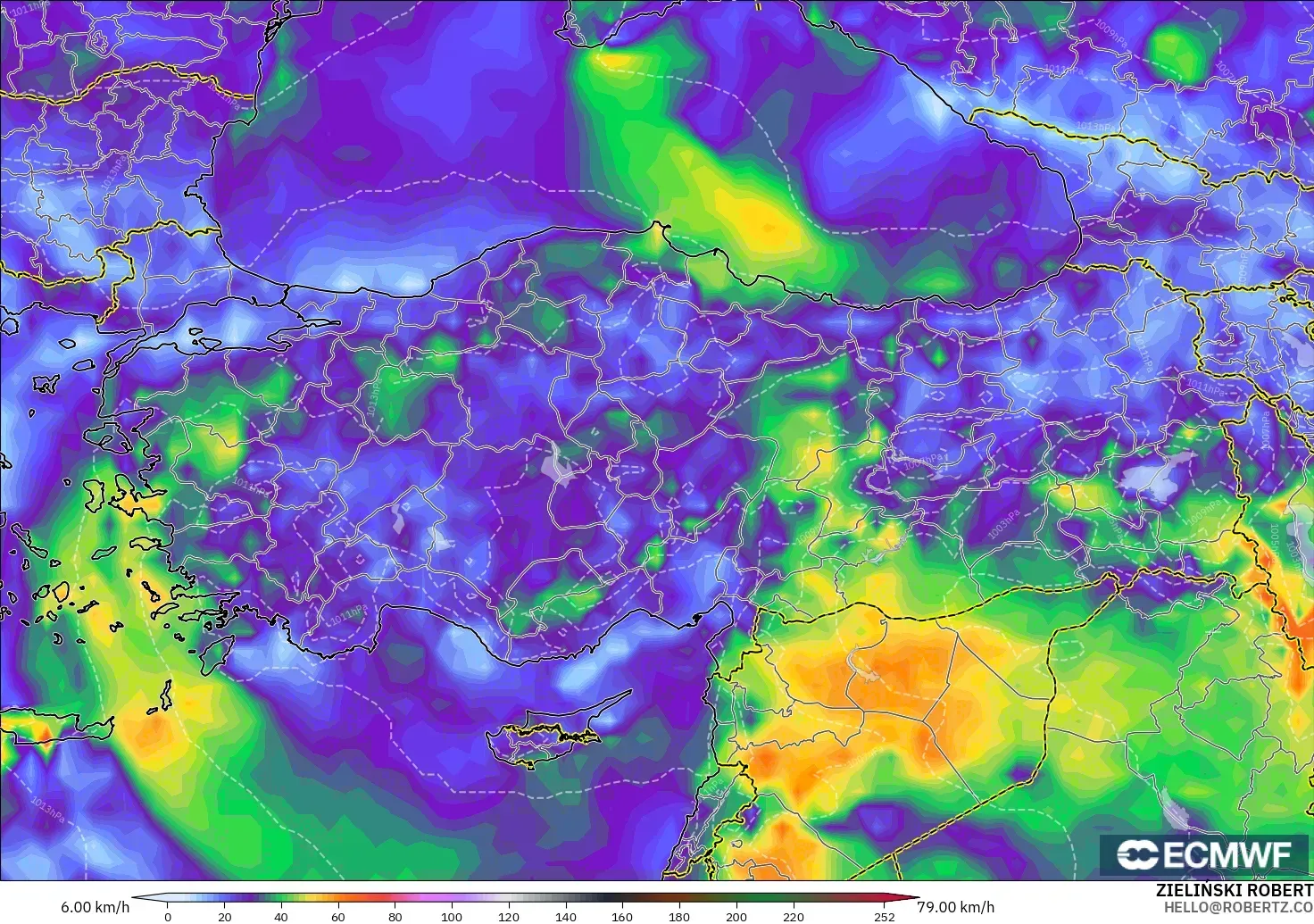 ECMWF IFS 0.25° model - Türkiye, En Yüksek Rüzgâr