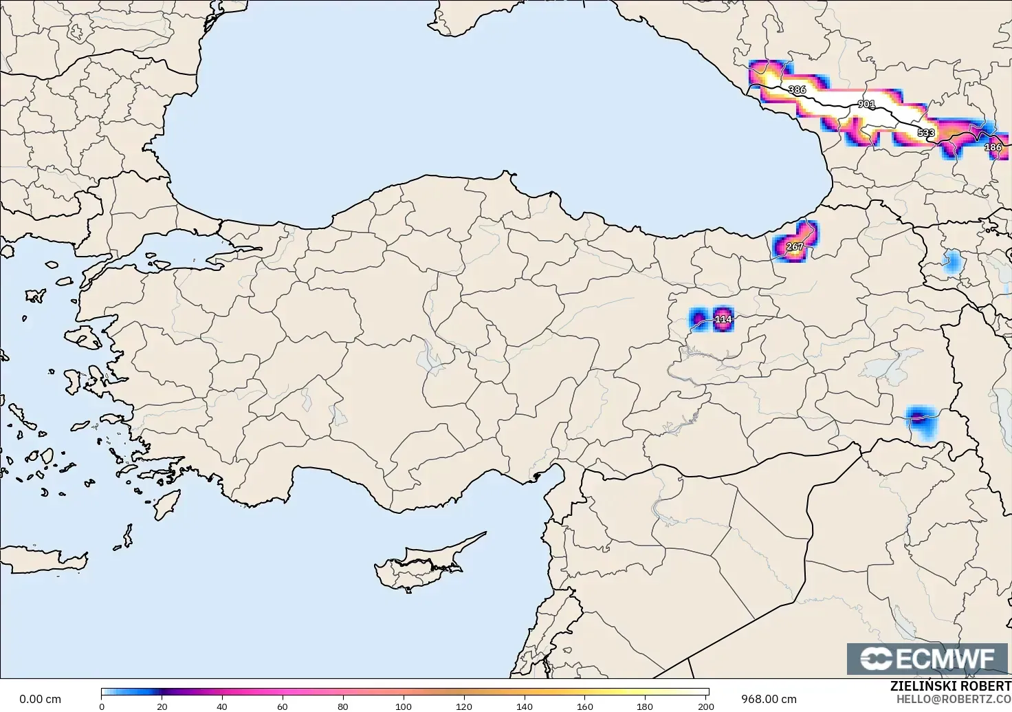 ECMWF IFS 0.25° model - Türkiye, Kar Kalınlığı