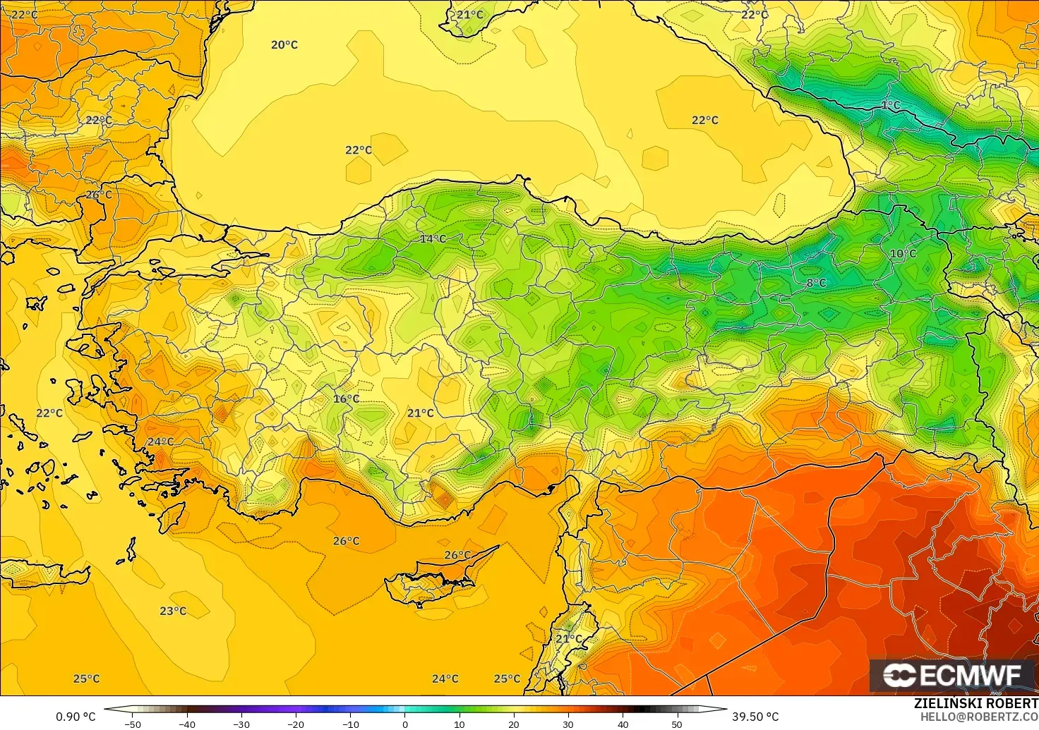 ECMWF IFS 0.25° model - Türkiye, 2 m Sıcaklık