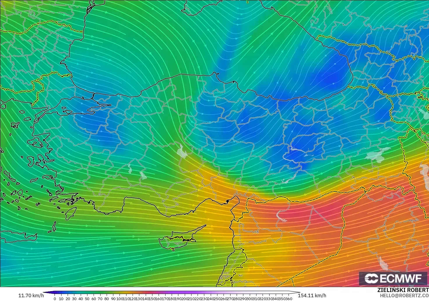 ECMWF IFS 0.25° model - Türkiye, 300 hPa Rüzgârı (jet)