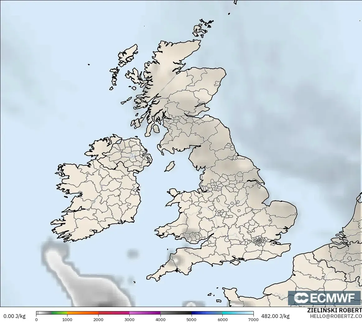 ECMWF IFS 0.25° model - Birleşik Krallık, CAPE