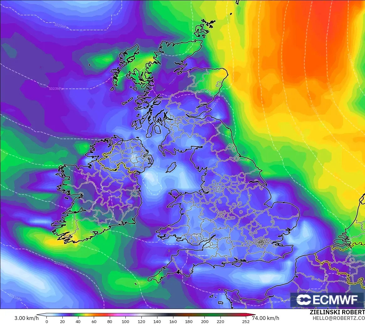 ECMWF IFS 0.25° model - Birleşik Krallık, En Yüksek Rüzgâr