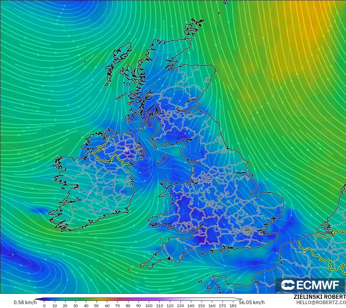 ECMWF IFS 0.25° model - Birleşik Krallık, 10 m Rüzgâr