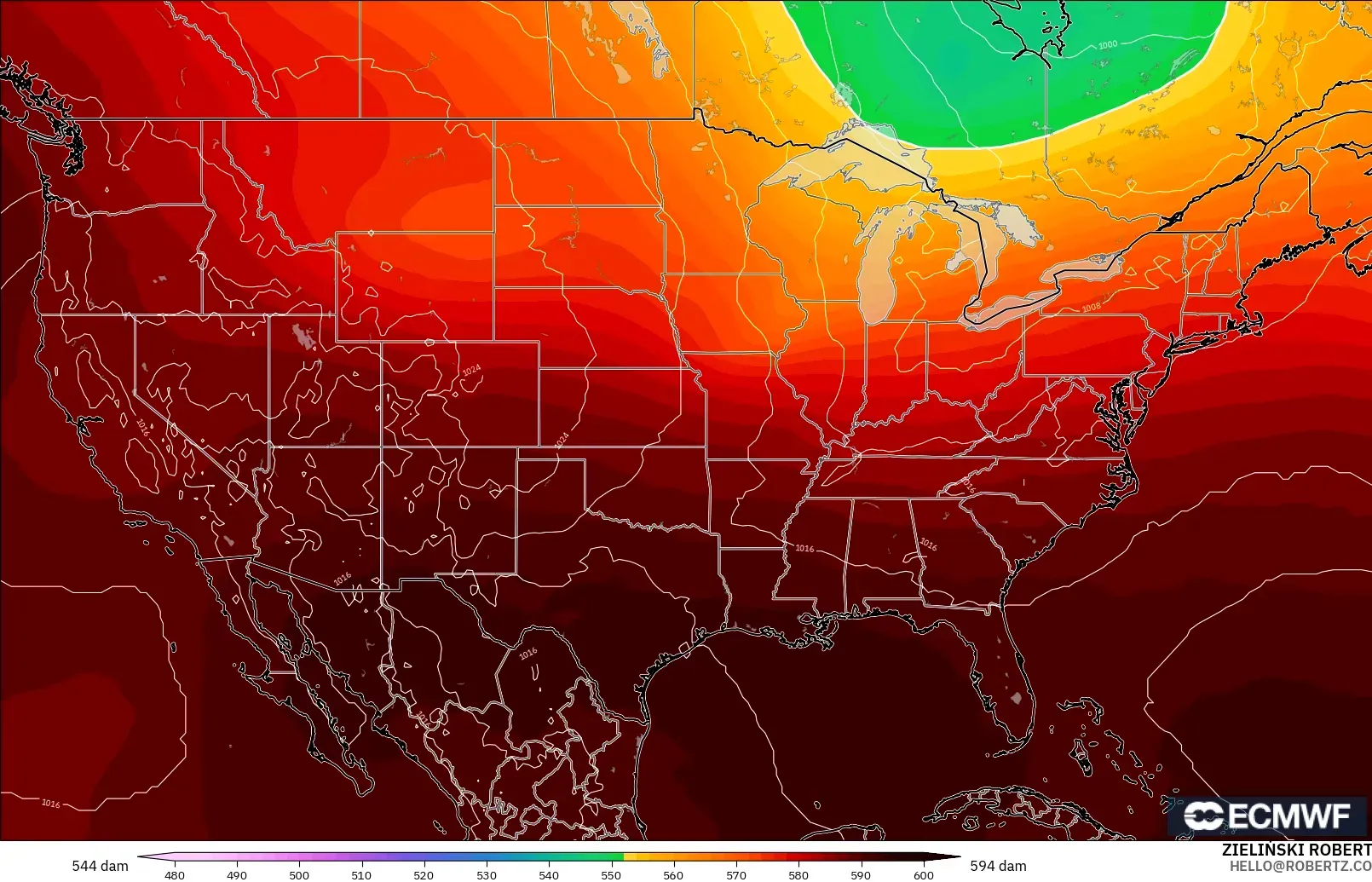 ECMWF IFS 0.25° model - Amerika Birleşik Devletleri, 500 hPa’da jeopotansiyel yükseklik