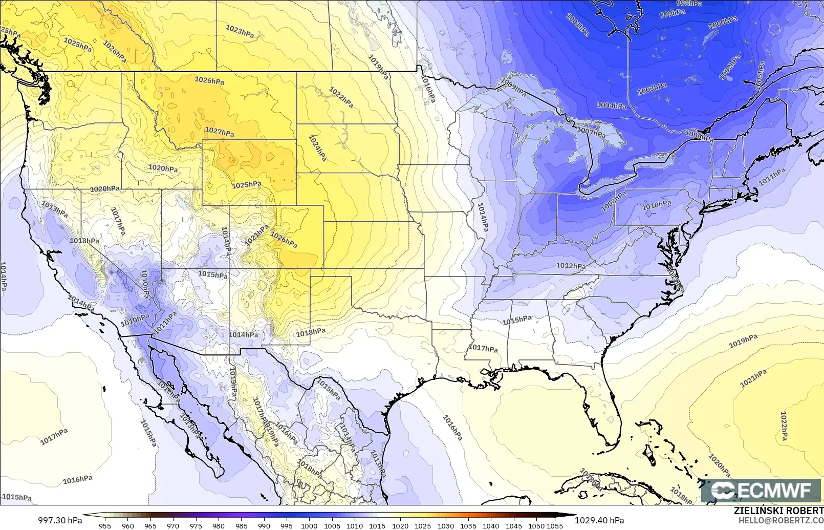 ECMWF IFS 0.25° model - Amerika Birleşik Devletleri, Basınç