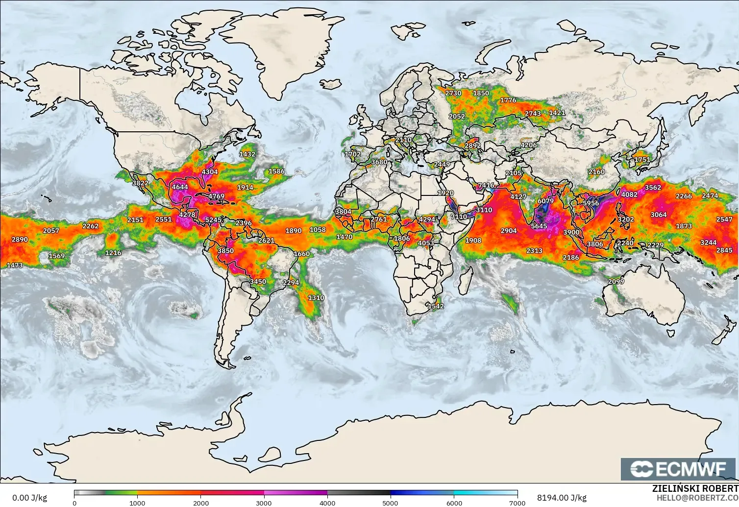 ECMWF IFS 0.25° model - Dünya, CAPE