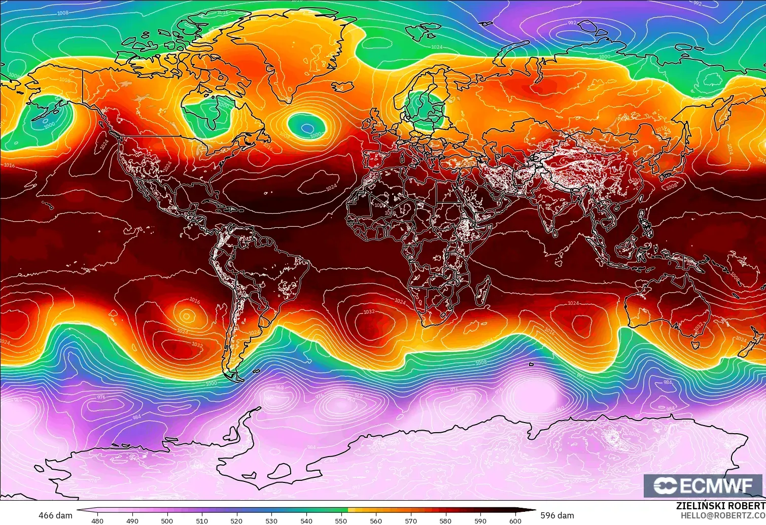 ECMWF IFS 0.25° model - Dünya, 500 hPa’da jeopotansiyel yükseklik