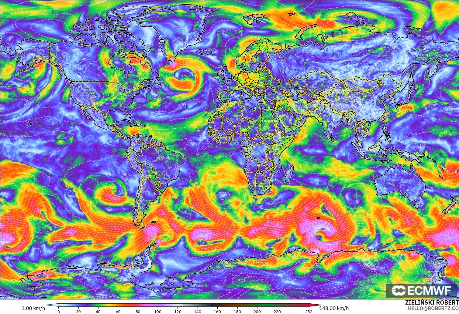 ECMWF IFS 0.25° model - Dünya, Rüzgâr Esintileri