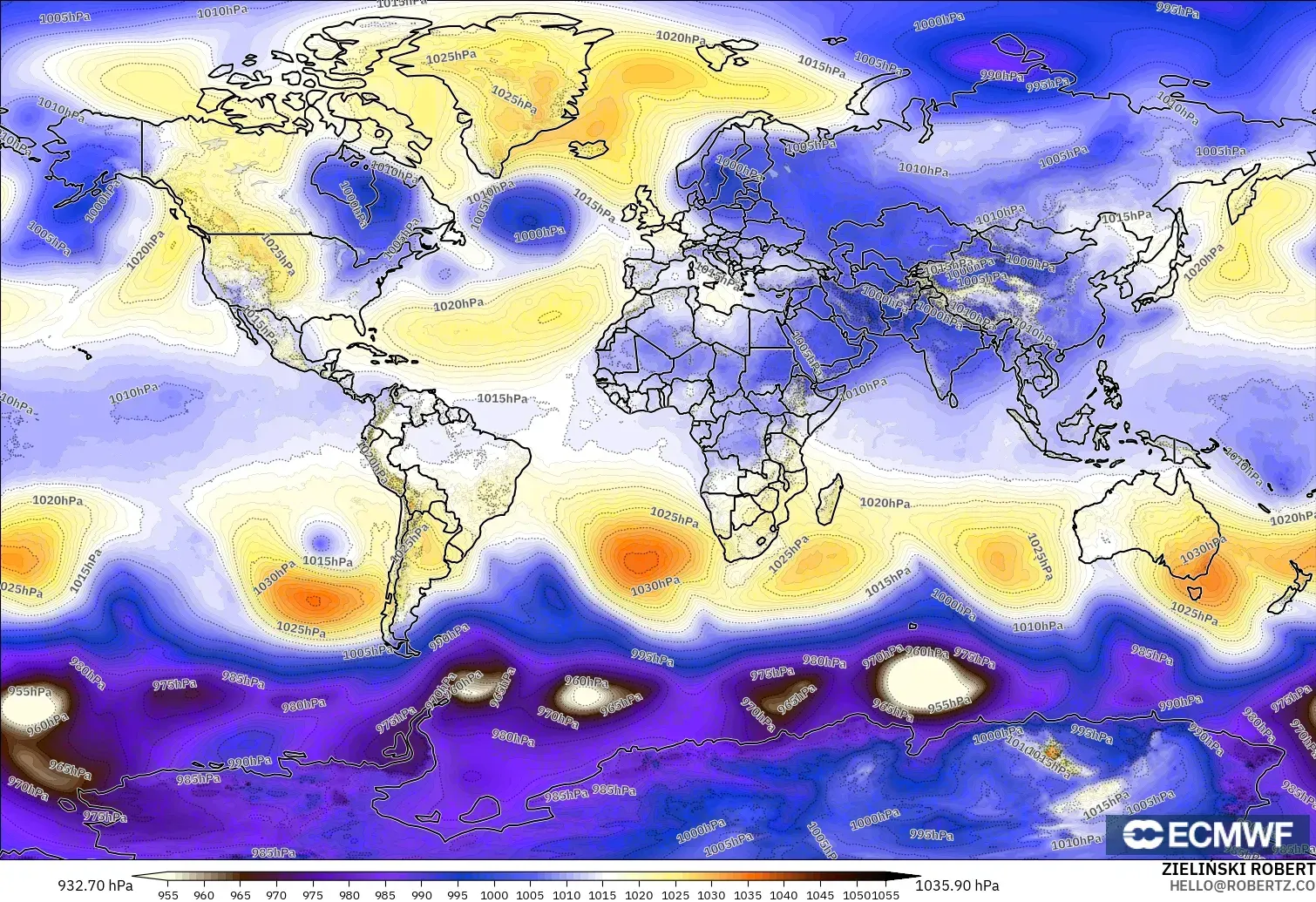 ECMWF IFS 0.25° model - Dünya, Basınç