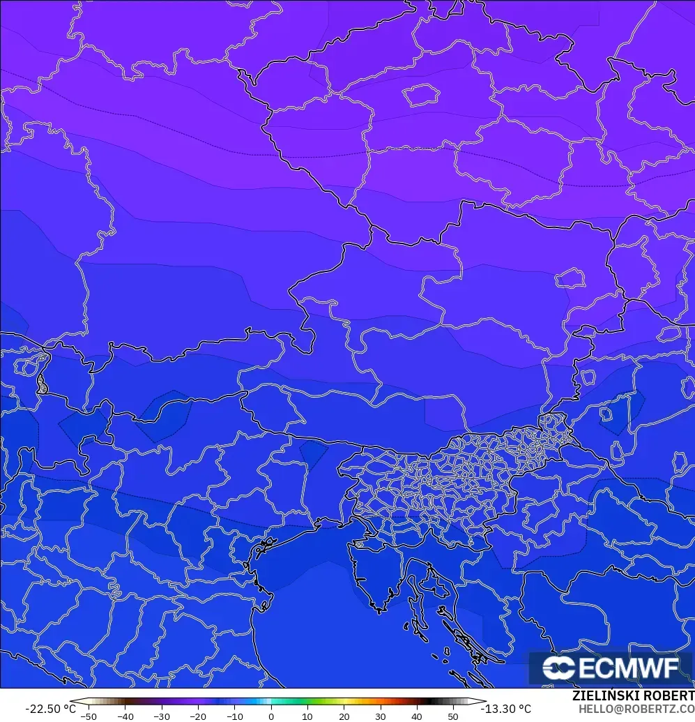 ECMWF IFS 0.25° model - Avusturya, 500 hPa Sıcaklık