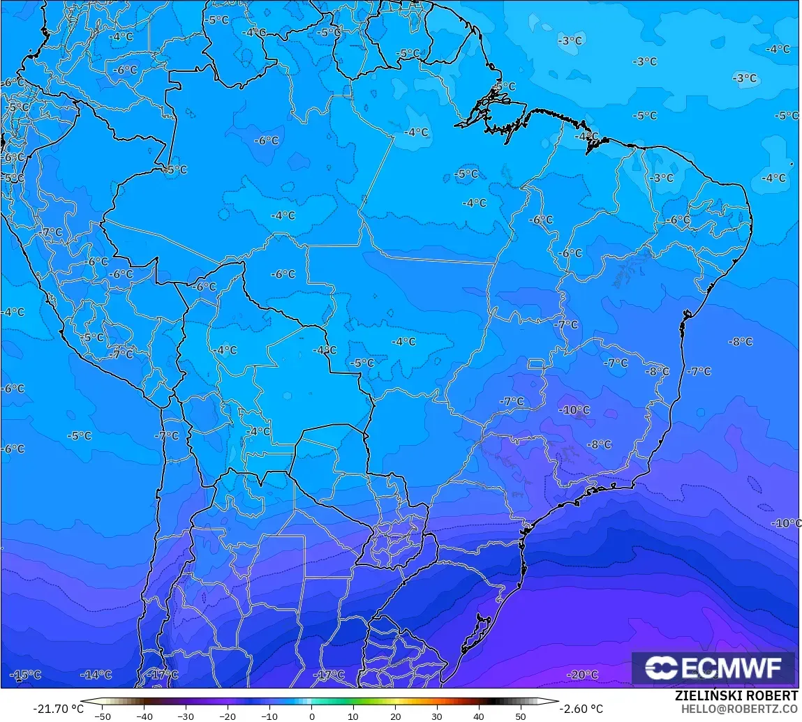 ECMWF IFS 0.25° model - Brezilya, 500 hPa Sıcaklık