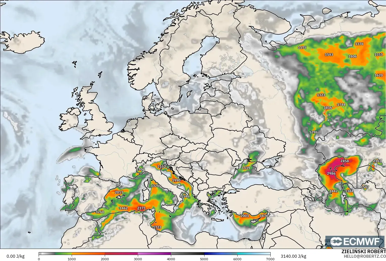 ECMWF IFS 0.25° model - Avrupa, CAPE