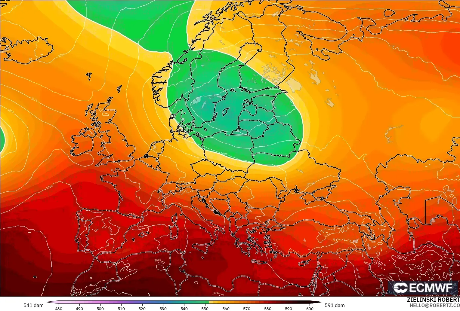 ECMWF IFS 0.25° model - Avrupa, 500 hPa’da jeopotansiyel yükseklik