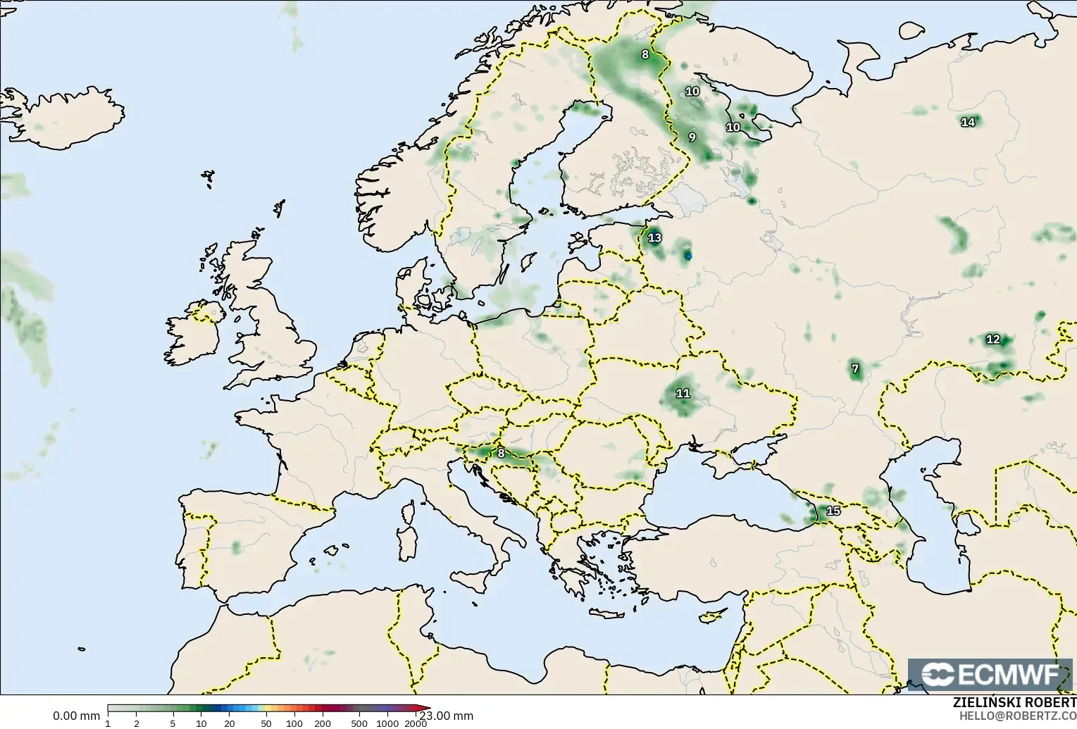 ECMWF IFS 0.25° model - Avrupa, Yağış Birikimi