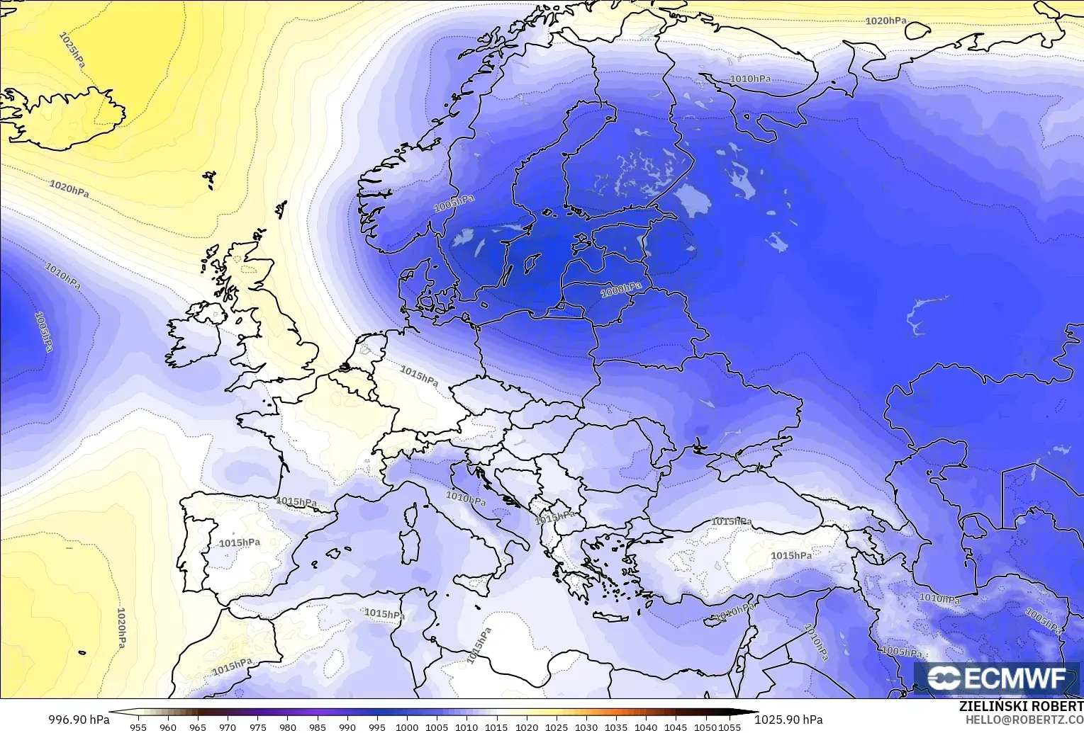 ECMWF IFS 0.25° model - Avrupa, Basınç