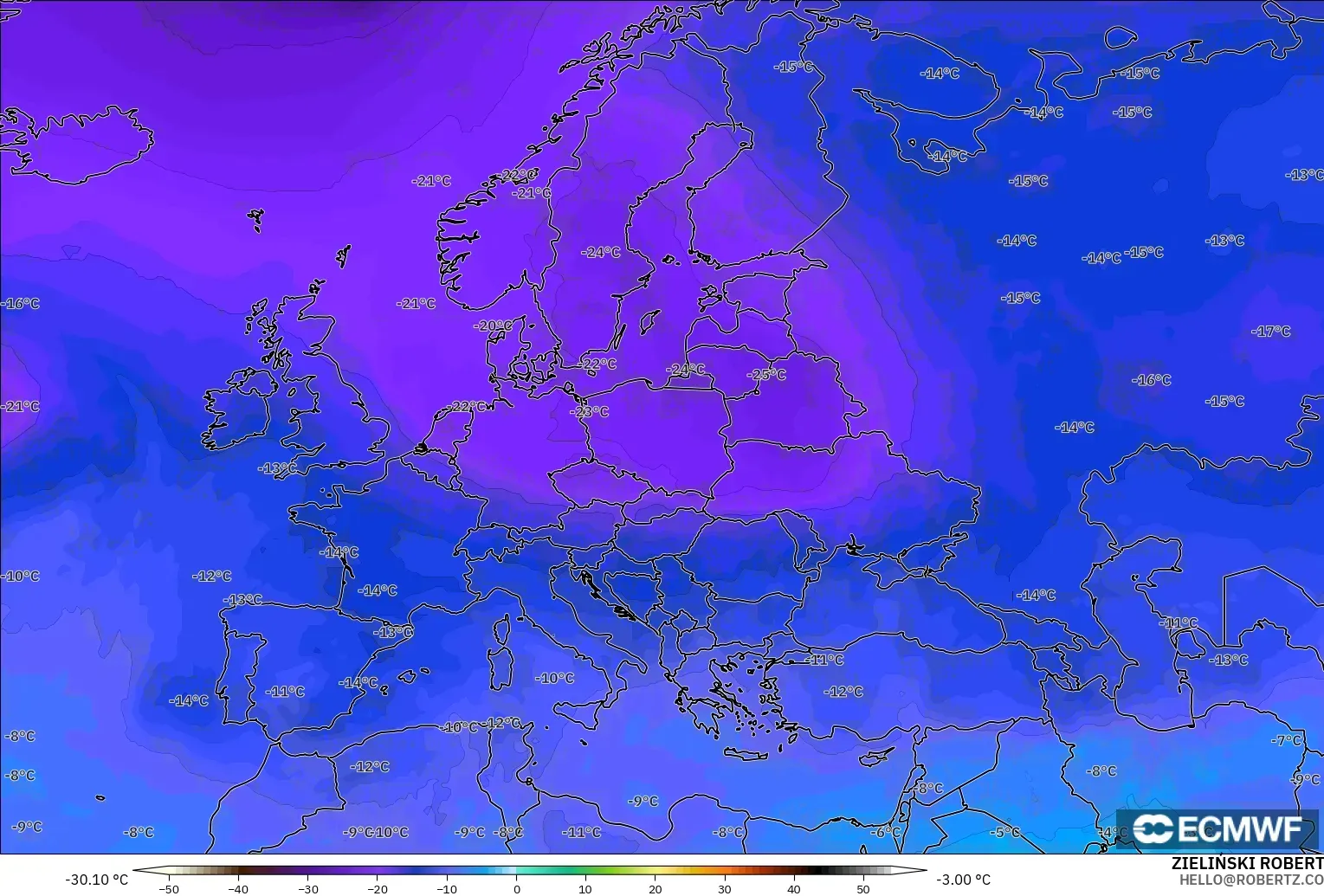 ECMWF IFS 0.25° model - Avrupa, 500 hPa Sıcaklık