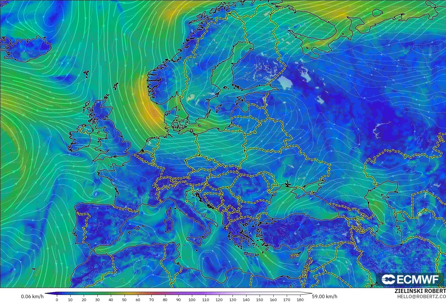 ECMWF IFS 0.25° model - Avrupa, 10 m Rüzgâr