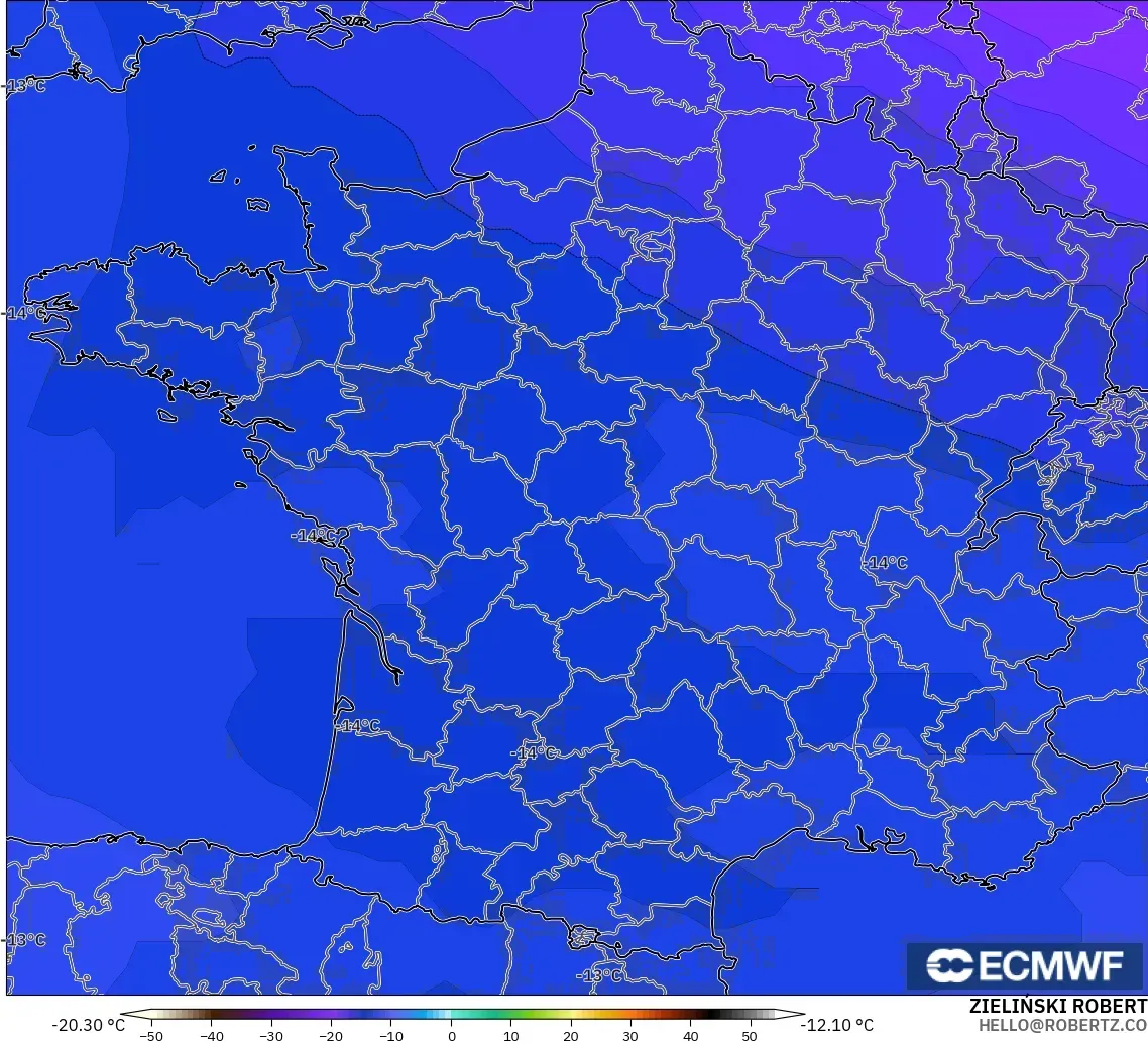 ECMWF IFS 0.25° model - Fransa, 500 hPa Sıcaklık