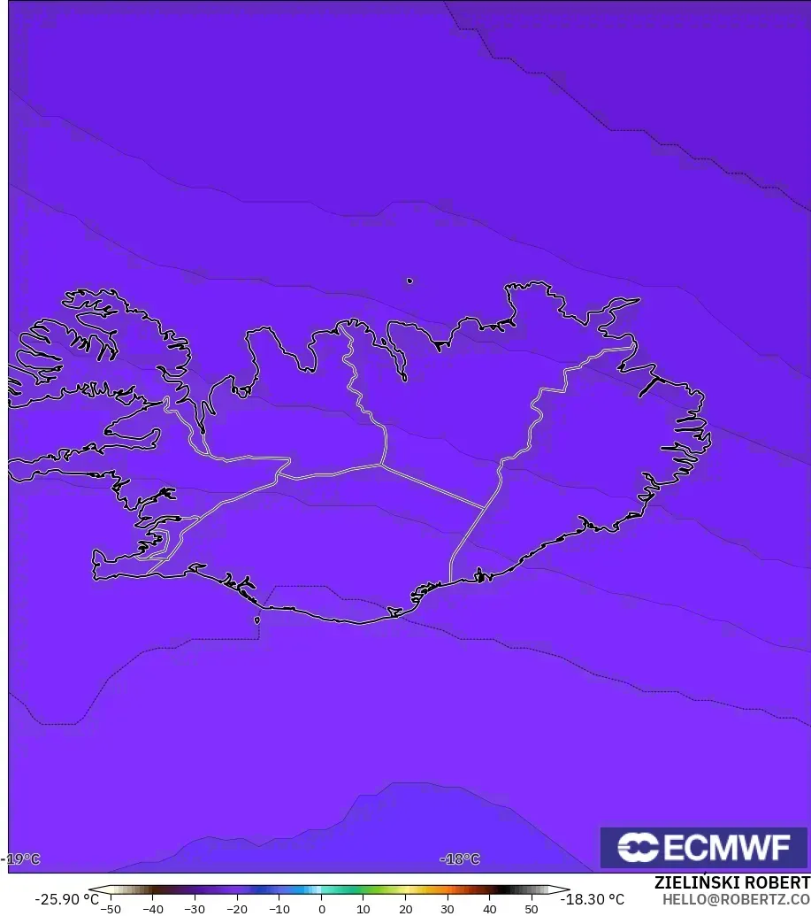 ECMWF IFS 0.25° model - İzlanda, 500 hPa Sıcaklık