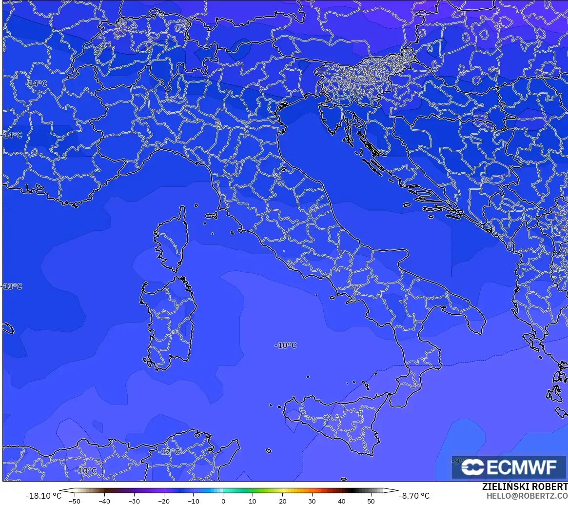 ECMWF IFS 0.25° model - İtalya, 500 hPa Sıcaklık