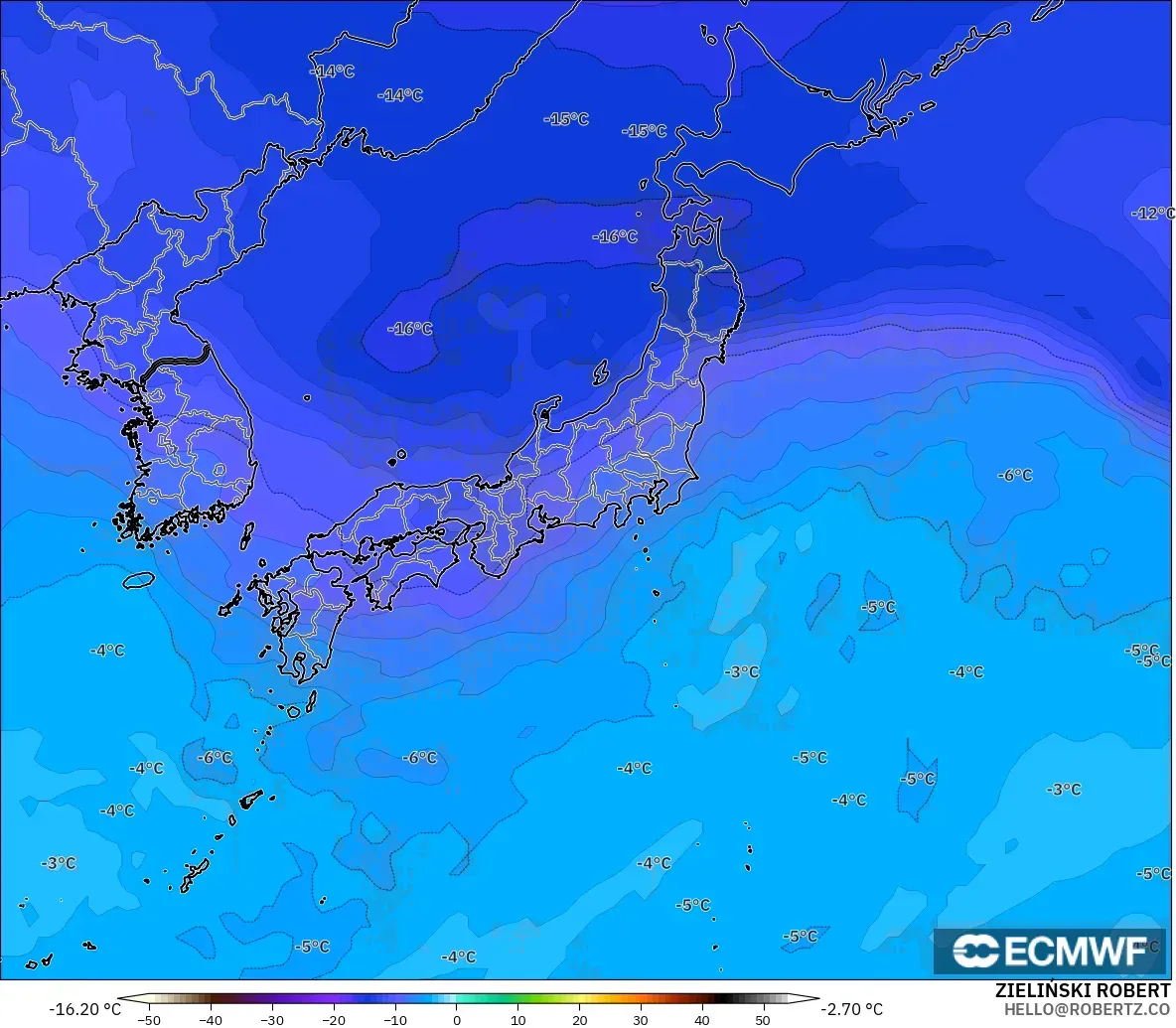 ECMWF IFS 0.25° model - Japonya, 500 hPa Sıcaklık