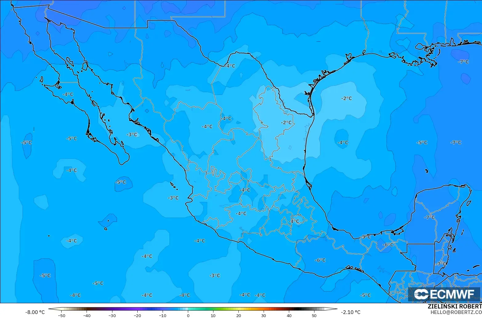 ECMWF IFS 0.25° model - Meksika, 500 hPa Sıcaklık