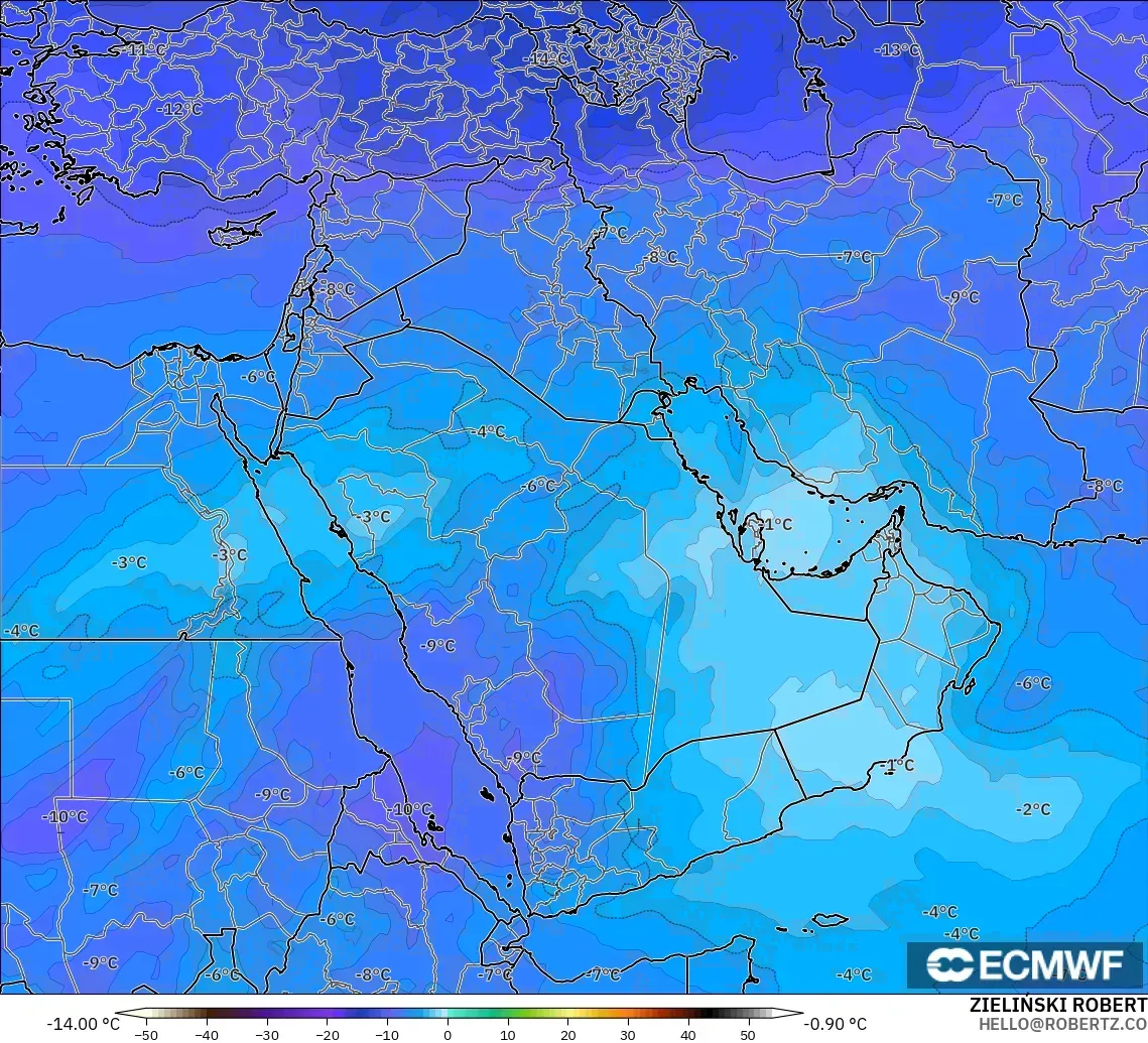 ECMWF IFS 0.25° model - Orta Doğu, 500 hPa Sıcaklık