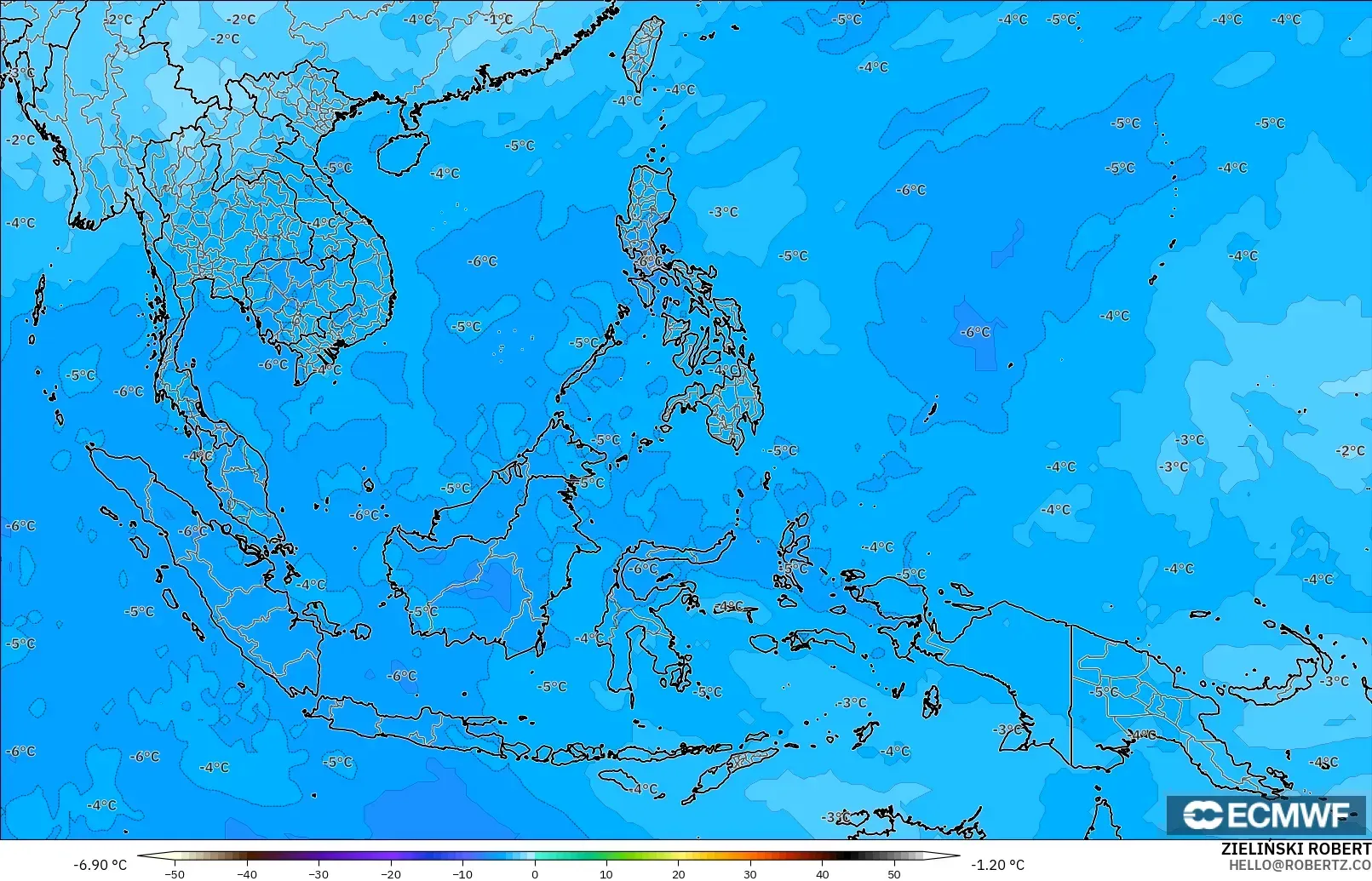 ECMWF IFS 0.25° model - Güneydoğu Asya, 500 hPa Sıcaklık