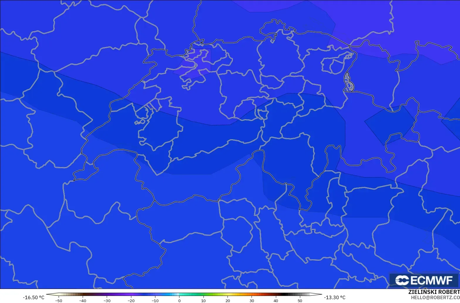 ECMWF IFS 0.25° model - İsviçre, 500 hPa Sıcaklık