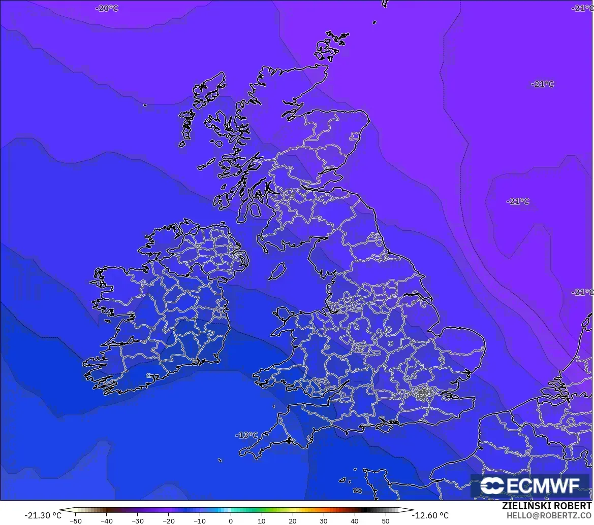 ECMWF IFS 0.25° model - Birleşik Krallık, 500 hPa Sıcaklık