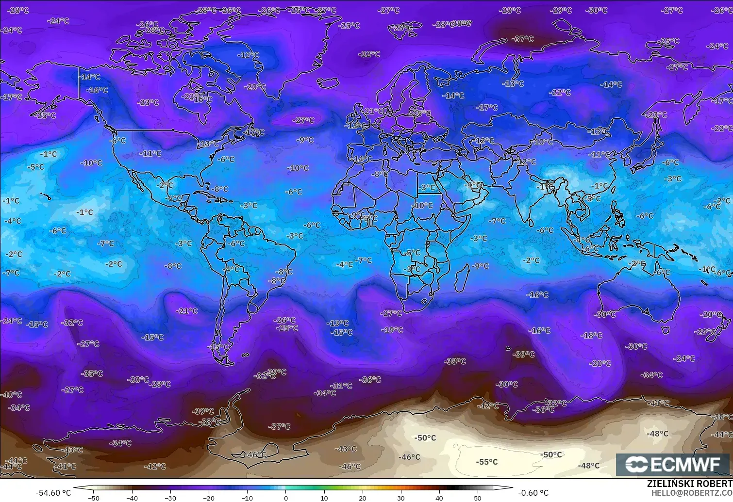 ECMWF IFS 0.25° model - Dünya, 500 hPa Sıcaklık