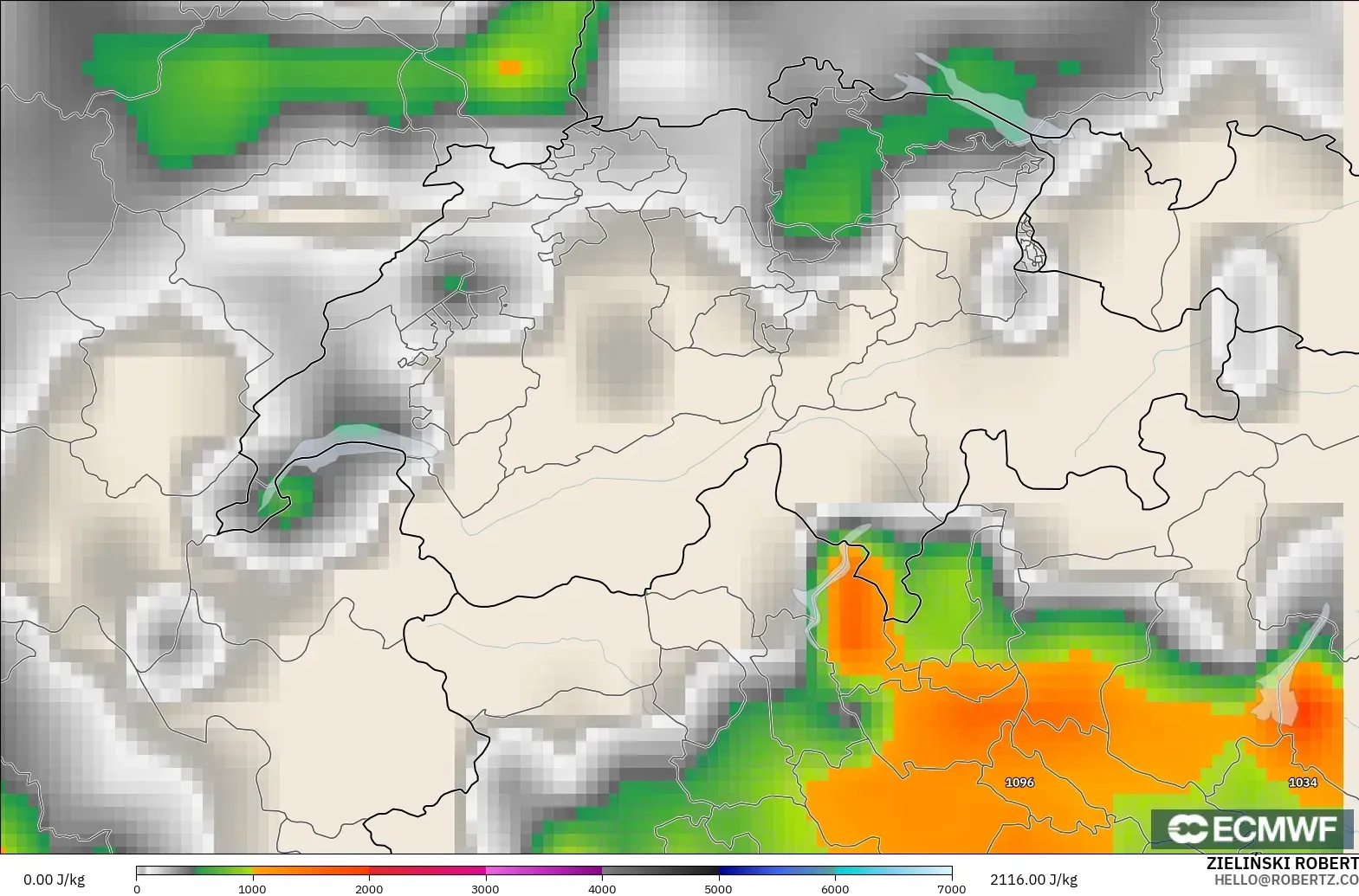 ECMWF IFS 0.25° model - İsviçre, CAPE