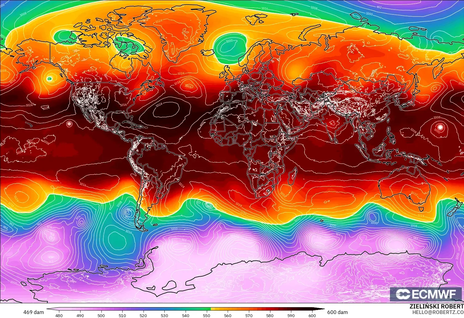 ECMWF IFS 0.25° model - Dünya, 500 hPa’da jeopotansiyel yükseklik