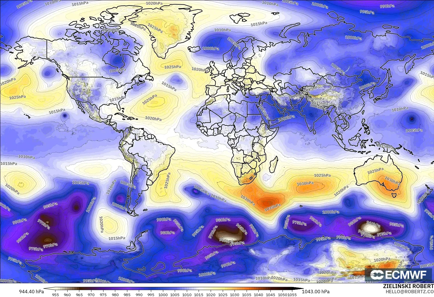 ECMWF IFS 0.25° model - Dünya, Basınç