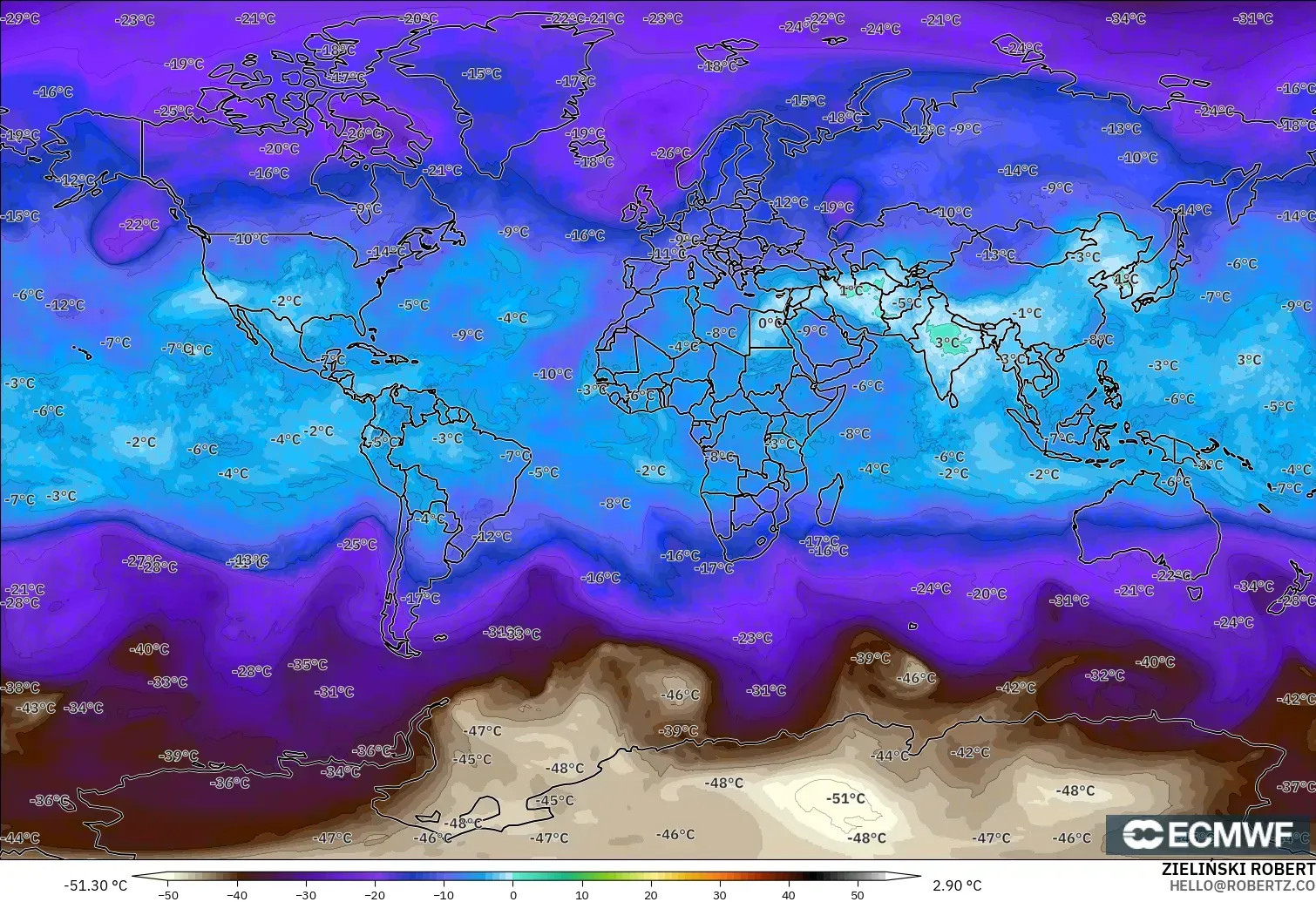 ECMWF IFS 0.25° model - Dünya, 500 hPa Sıcaklık