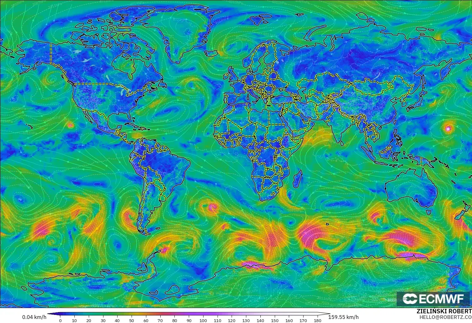 ECMWF IFS 0.25° model - Dünya, 10 m Rüzgâr