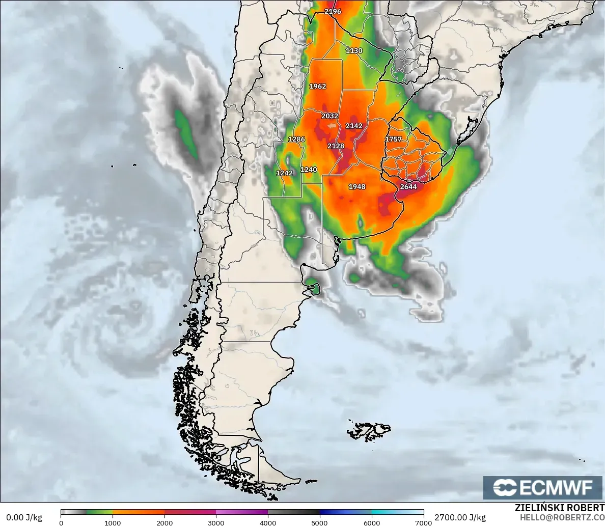 ECMWF IFS 0.25° model - Arjantin, CAPE