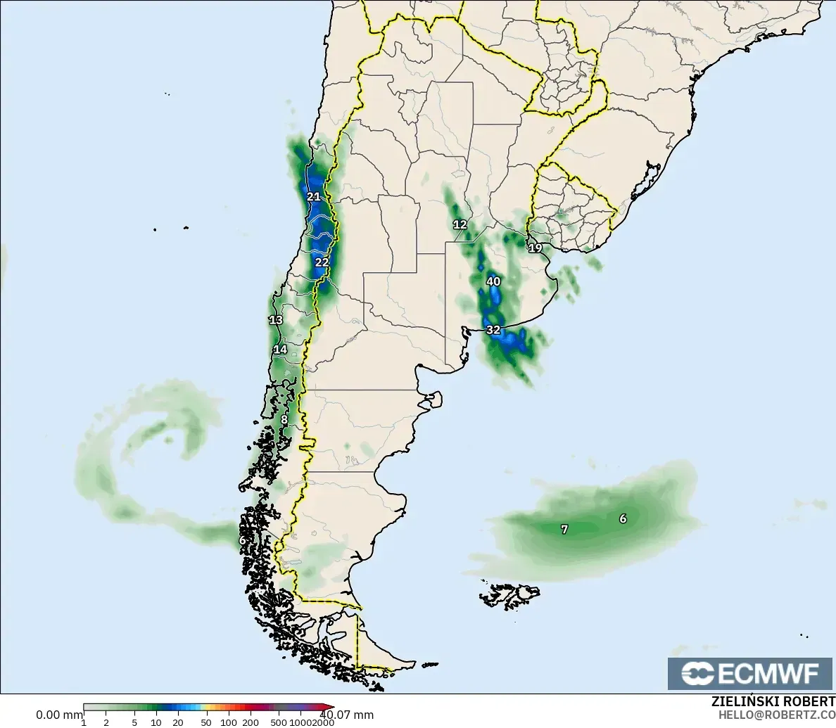 ECMWF IFS 0.25° model - Arjantin, Yağış Birikimi