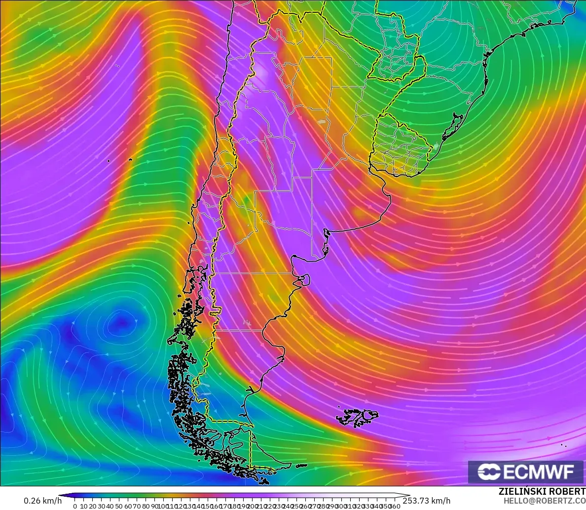 ECMWF IFS 0.25° model - Arjantin, 300 hPa Rüzgârı (jet)
