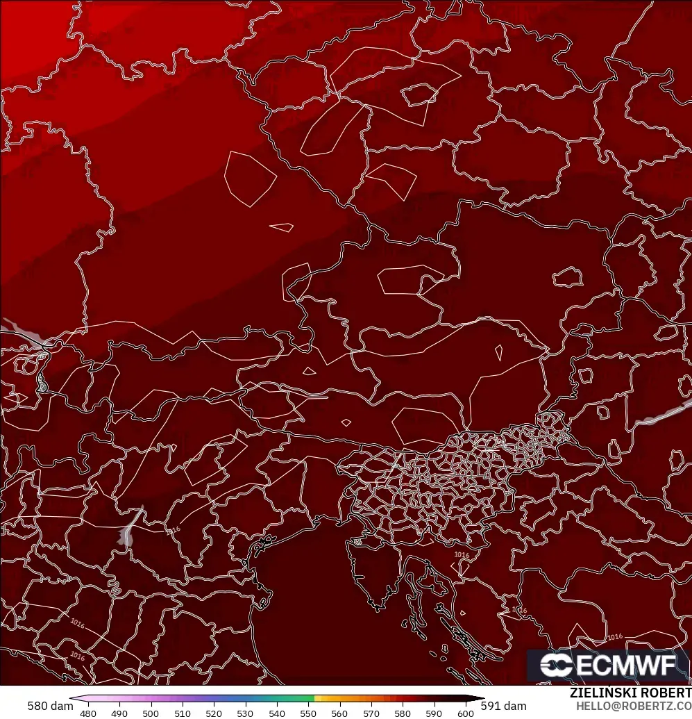 ECMWF IFS 0.25° model - Avusturya, 500 hPa’da jeopotansiyel yükseklik
