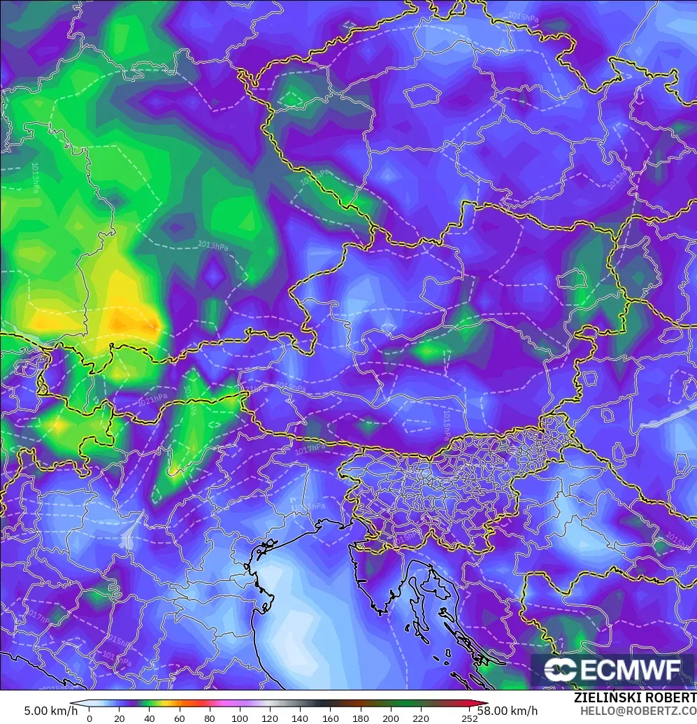 ECMWF IFS 0.25° model - Avusturya, Rüzgâr Esintileri