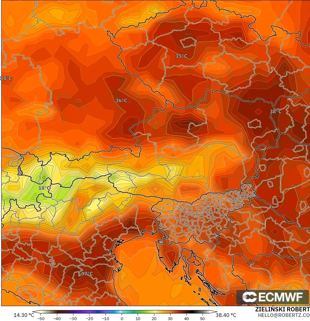ECMWF IFS 0.25° model - Avusturya, 2 m Sıcaklık