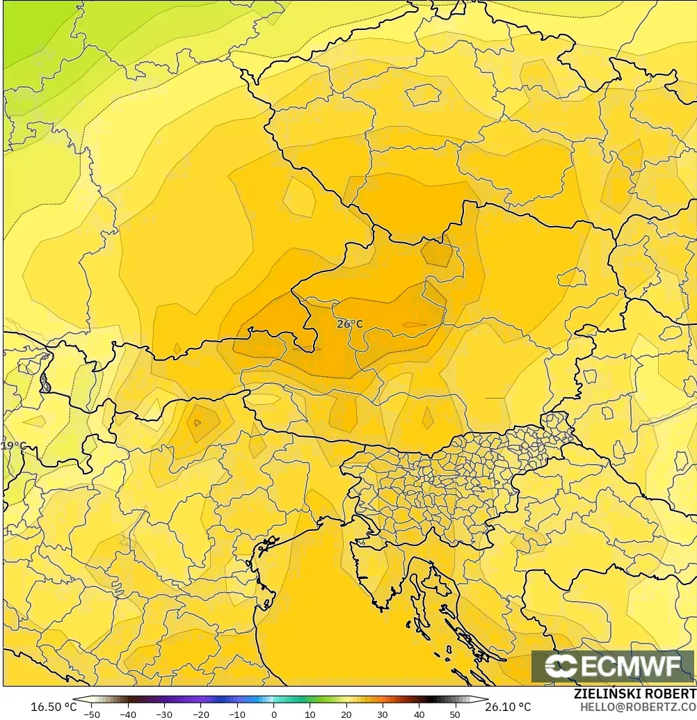 ECMWF IFS 0.25° model - Avusturya, 850 hPa Sıcaklık