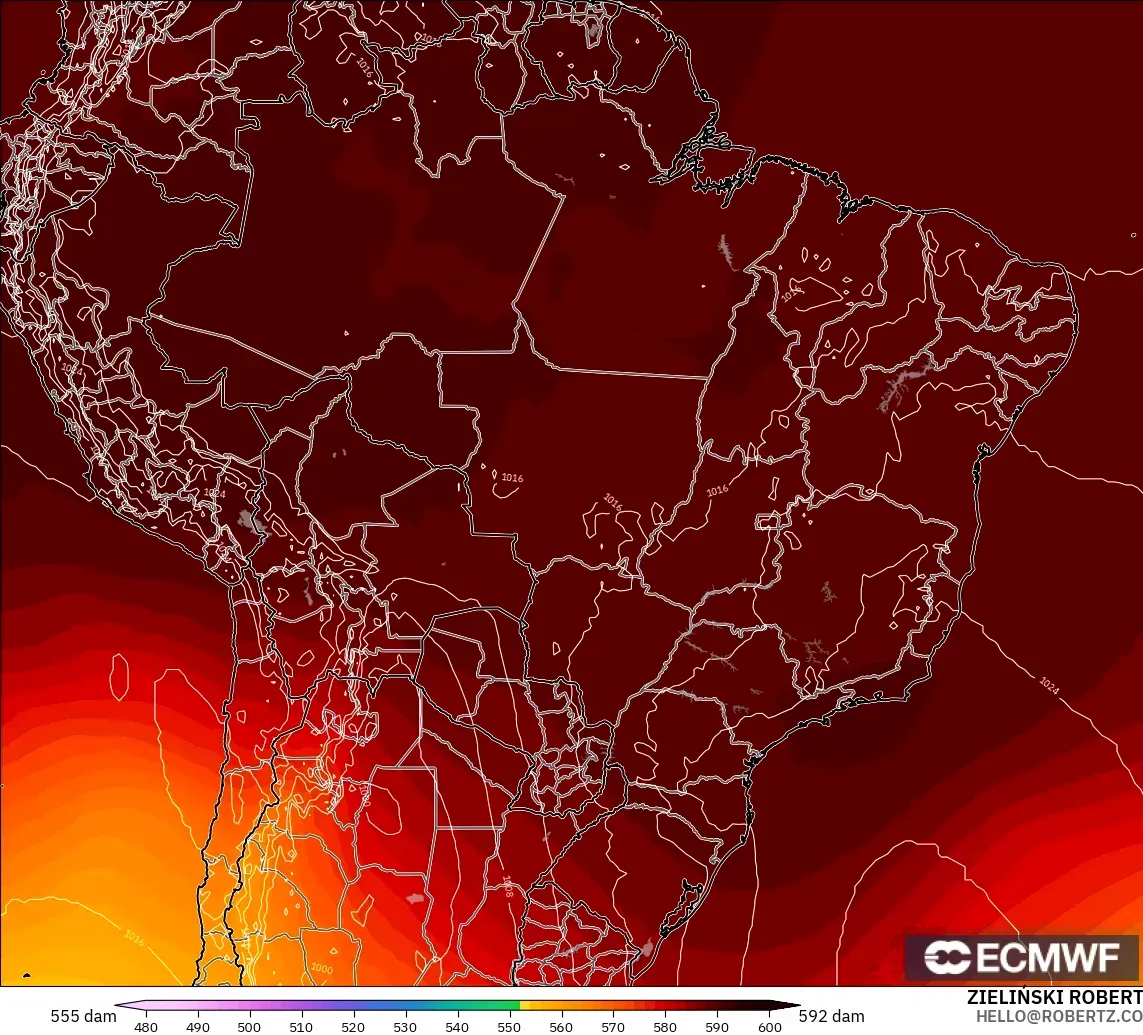 ECMWF IFS 0.25° model - Brezilya, 500 hPa’da jeopotansiyel yükseklik