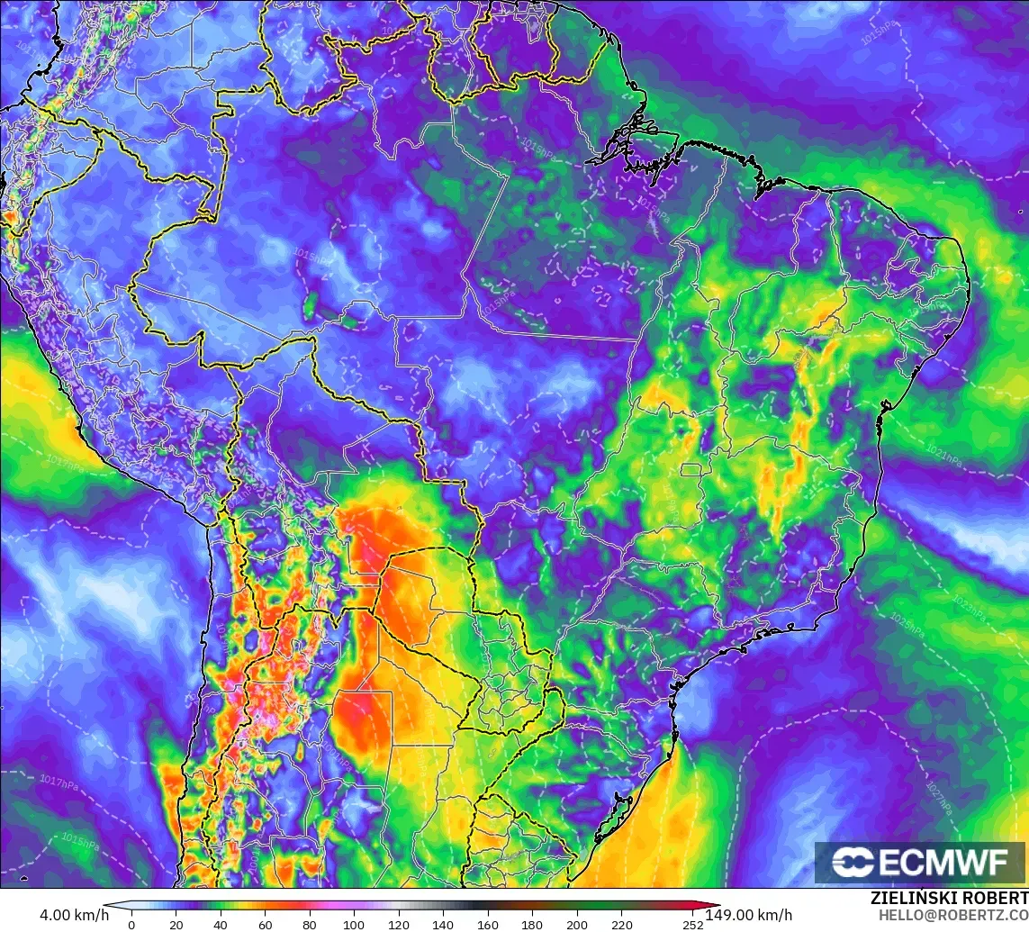 ECMWF IFS 0.25° model - Brezilya, En Yüksek Rüzgâr