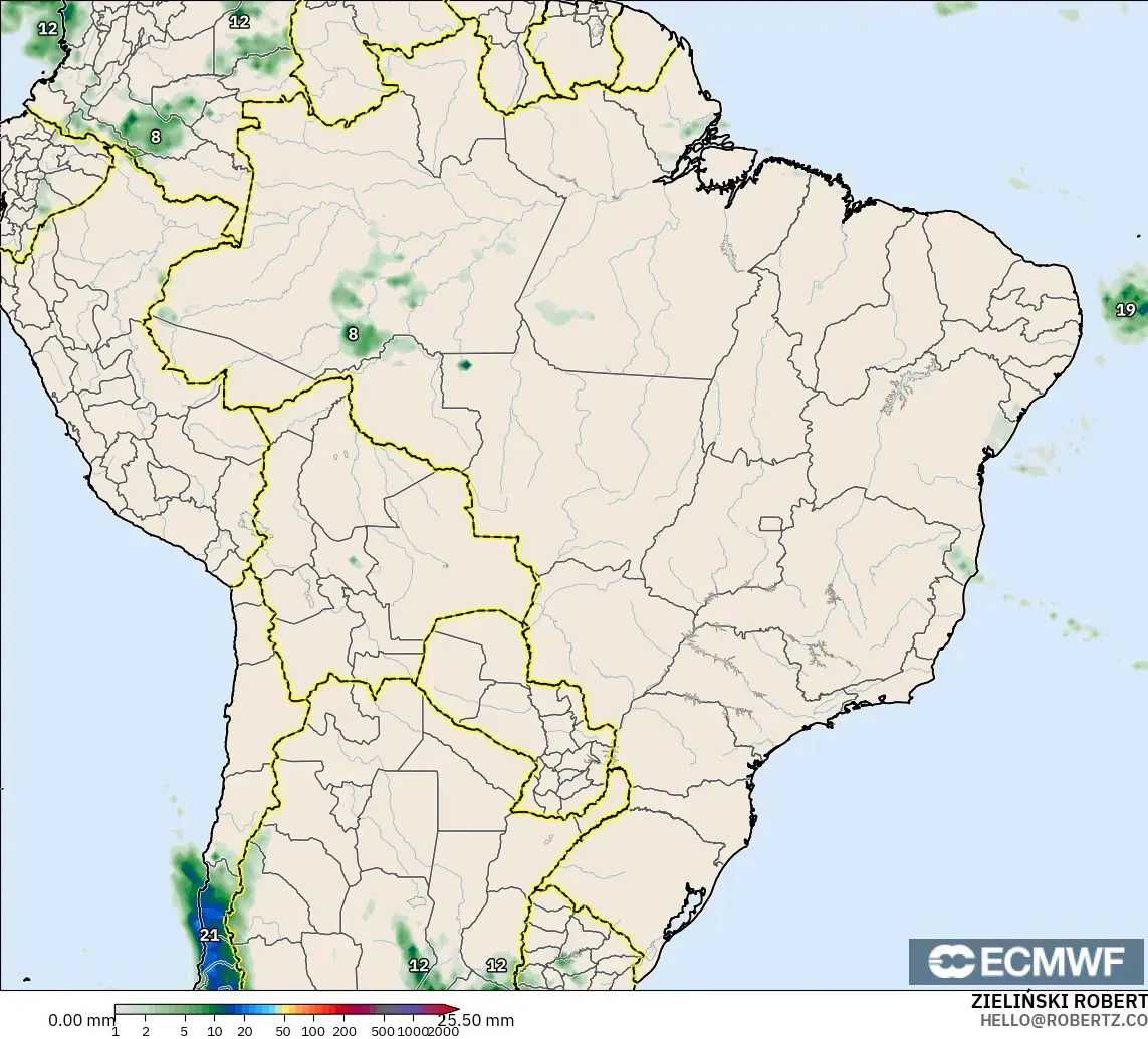 ECMWF IFS 0.25° model - Brezilya, Yağış Birikimi