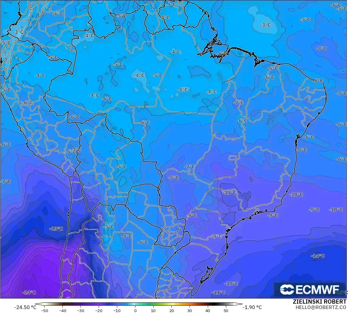 ECMWF IFS 0.25° model - Brezilya, 500 hPa Sıcaklık