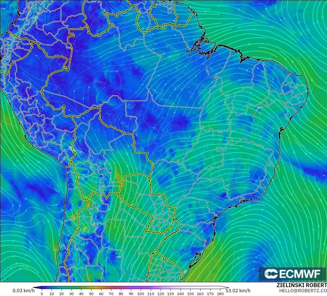 ECMWF IFS 0.25° model - Brezilya, 10 m Rüzgâr