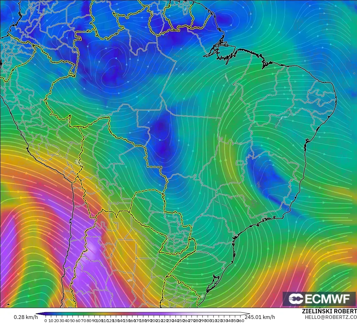 ECMWF IFS 0.25° model - Brezilya, 300 hPa Rüzgârı (jet)